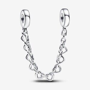 925 SILVER LINKED HEARTS SAFETY CAHIN DOUBLE CHARM PENDANT